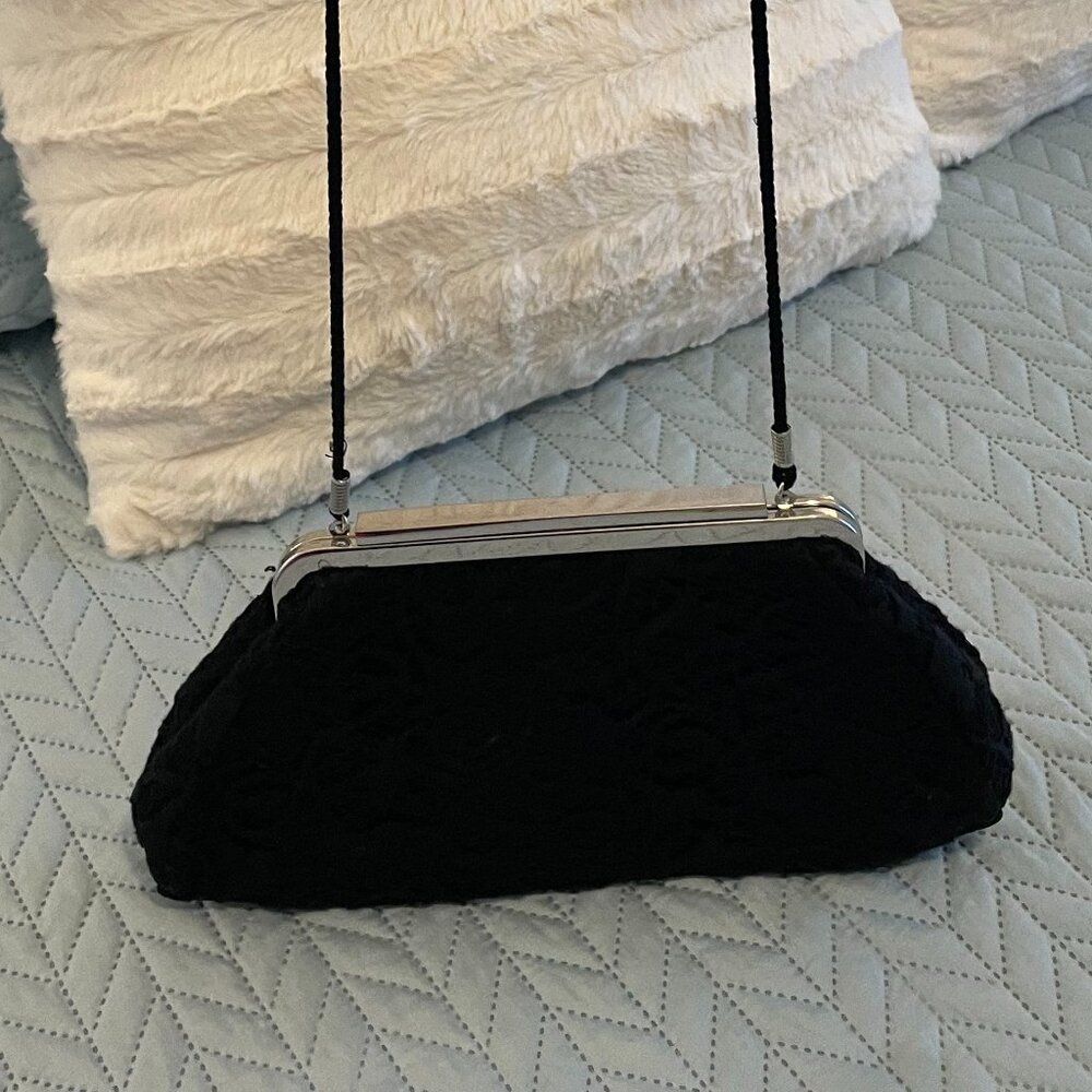 Kate Landry Women's Black Lace Satin Evening Clutch Handbag Purse